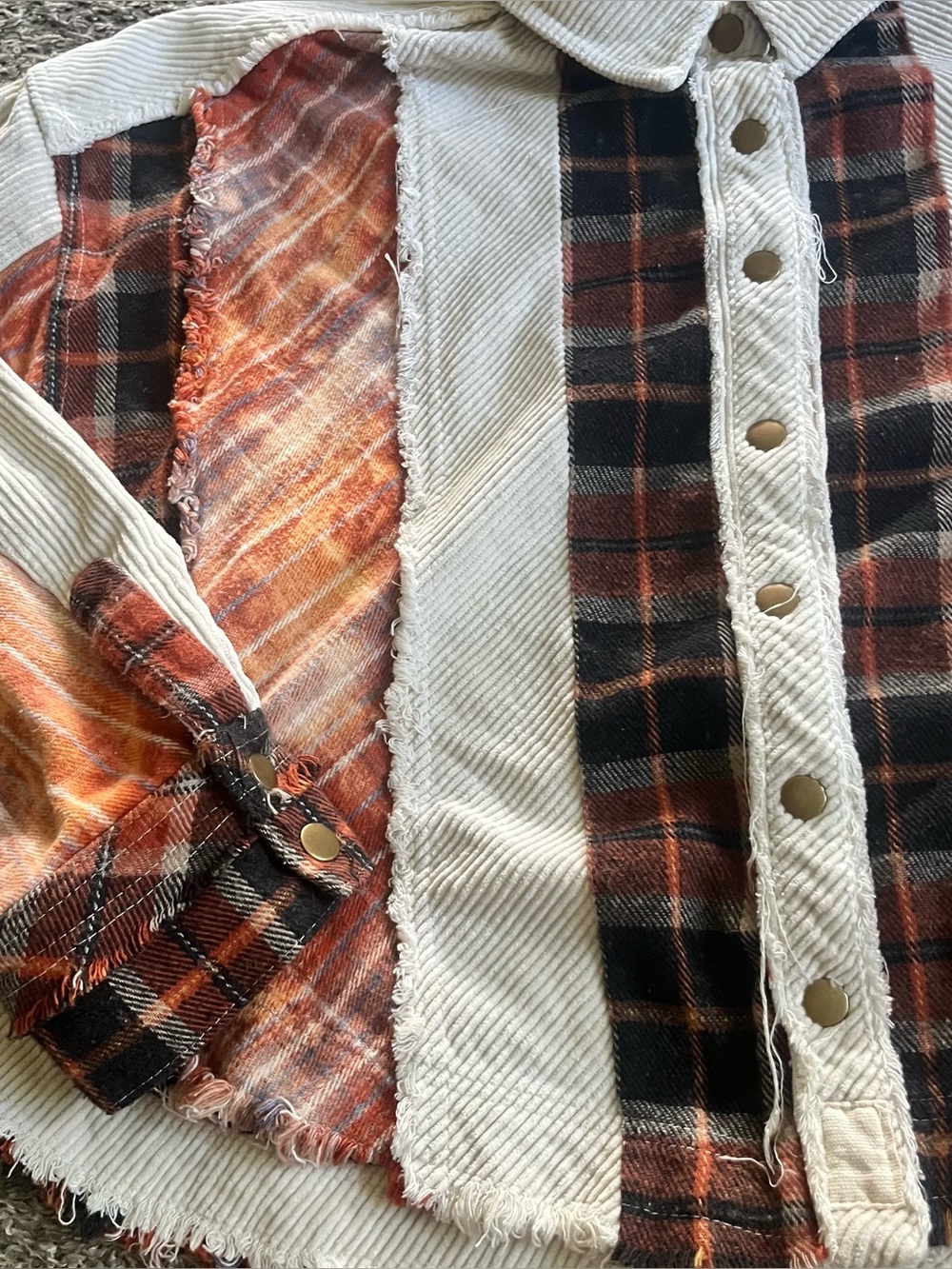 Oli & Hali Hooded Corduroy Shacket Orange Plaid Fall Cozy Oversized Patchwork - Picture 3 of 8